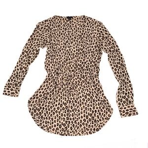 Ann taylor size xs long sleeve pullover blouse leopard top brown tan drawstring